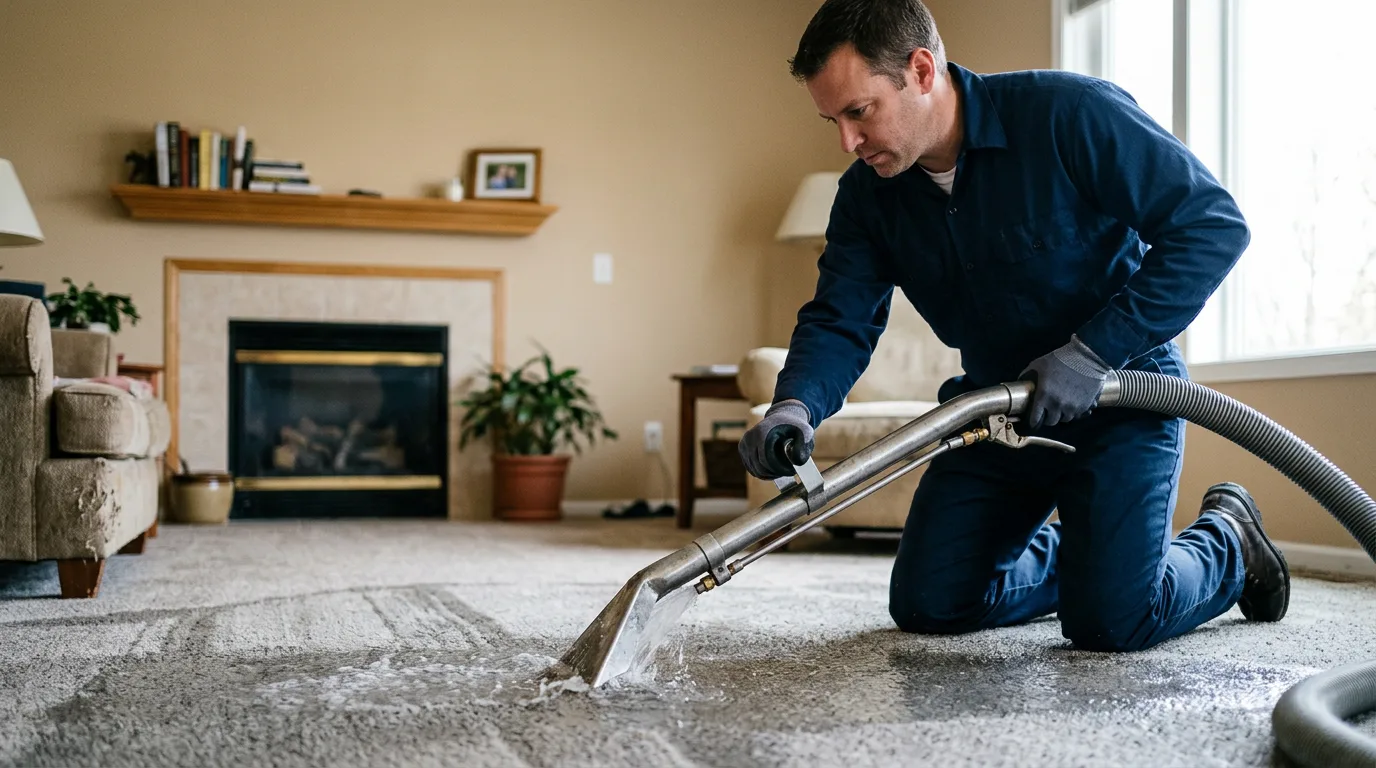 Water damage restoration technician working near Woodson, IL
